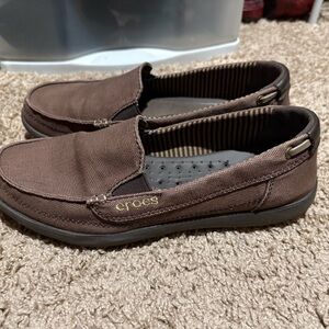 CROCS Women’s Walu Brown Canvas Slip-On Loafers Sz 7